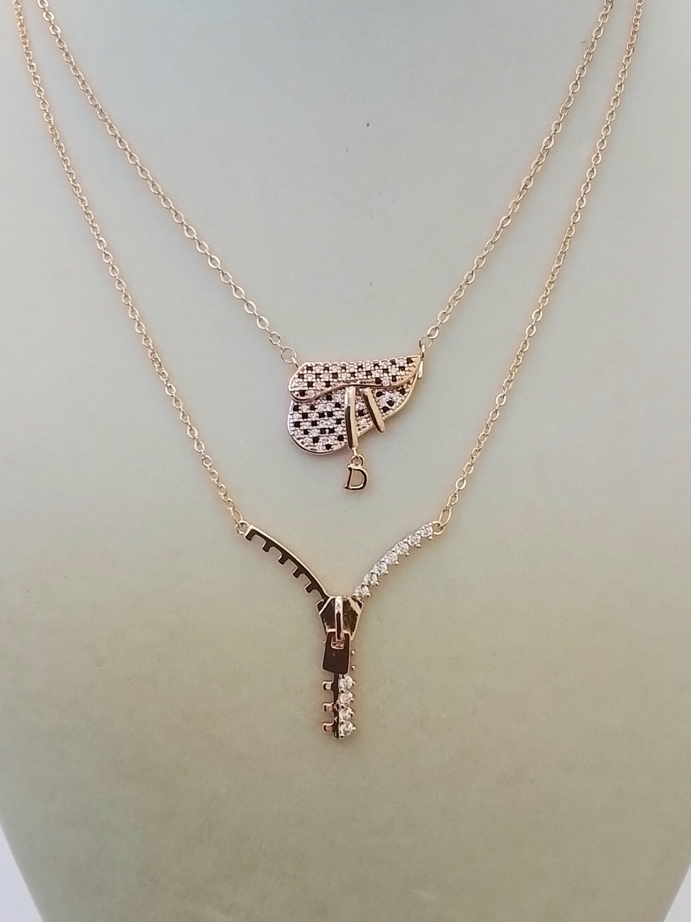 Pretty Bird Rose Gold Purse & Zipper Pendant Necklace Set